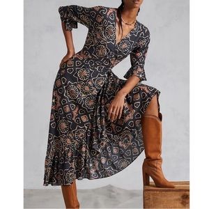Anthropologie Let Me Be Beaded Wrap Midi Dress NWT Large Cottagecore boho Floral